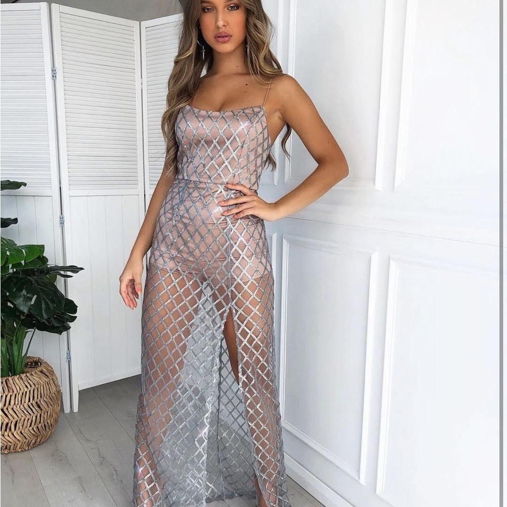 Elegan Silver Mesh Women's Dress
